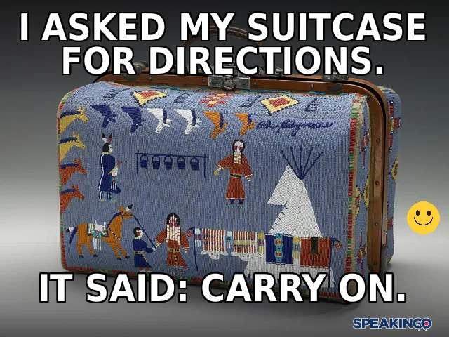 Mem o angielski w podróży zwroty. I asked my suitcase for directions. It said: carry on.
